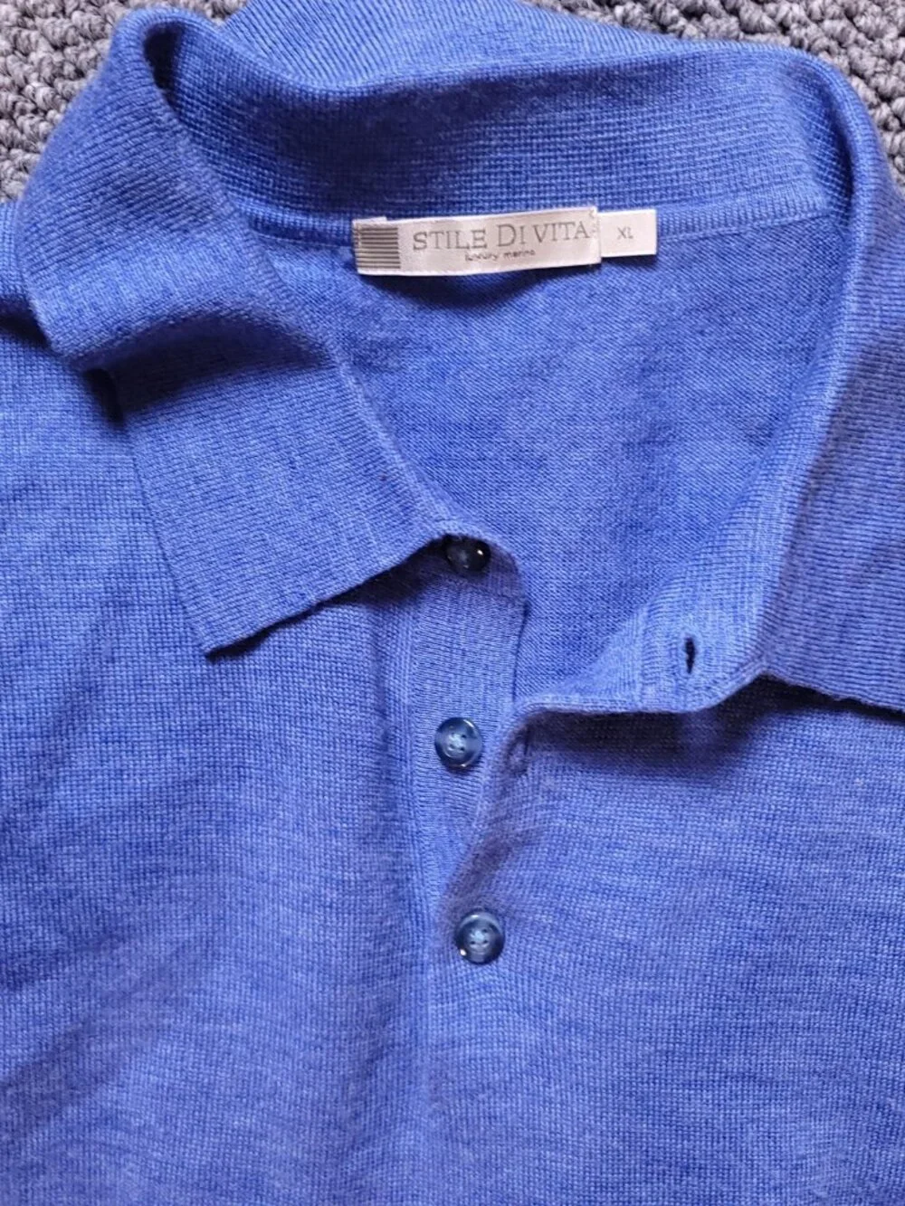 Stile Di Vita Sweater Mens XL Extra Fine Merino Blue Collared Long Sleeve Ribbed